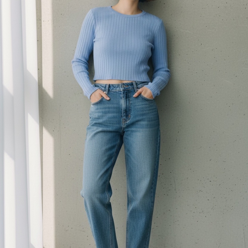 ZARA - Sky Blue Ribbed Crop Top Size S